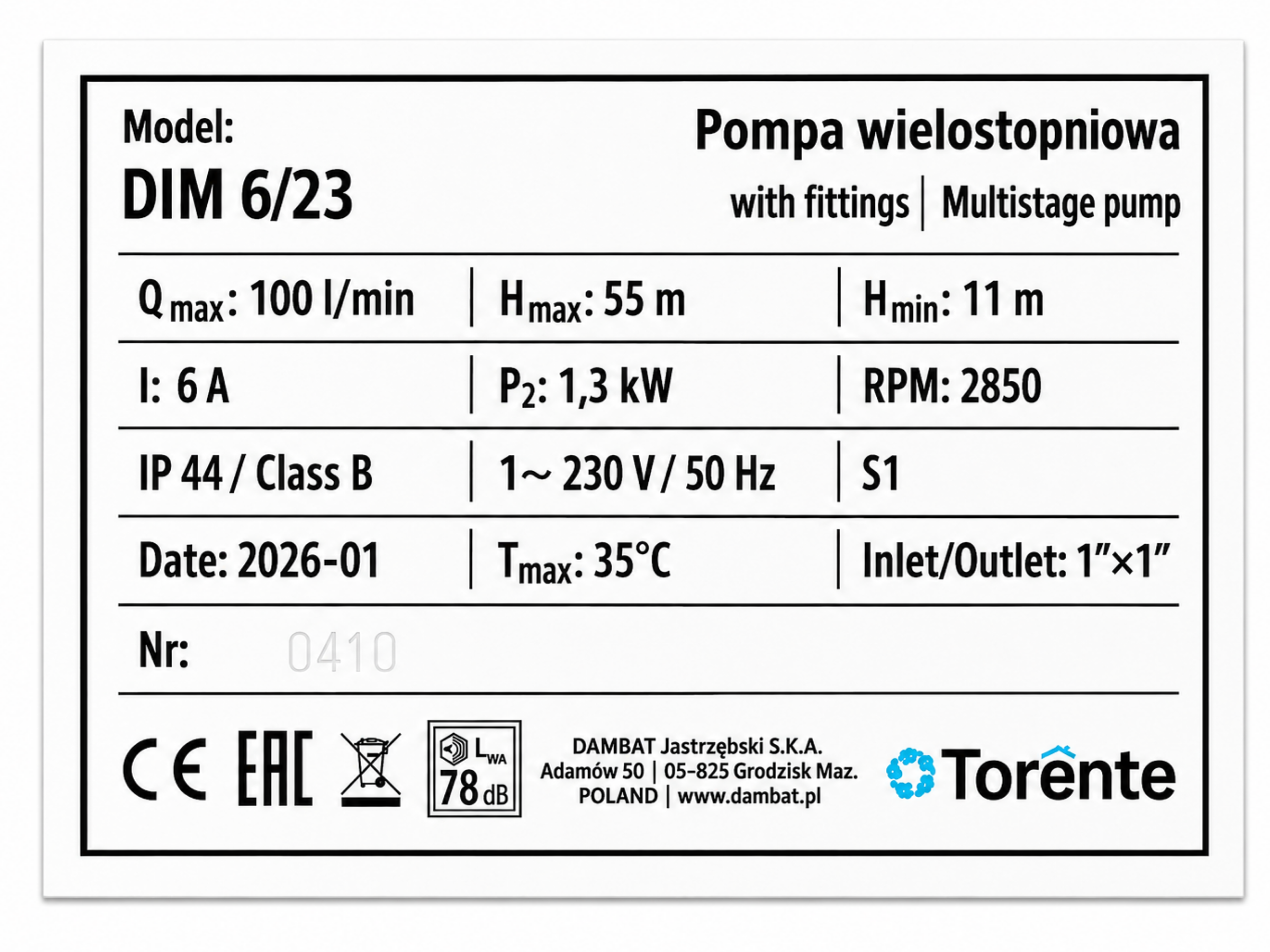 Pompa hydroforowa DIM 6/23 INOX (1,3kW) 230V zdjęcie numer 4