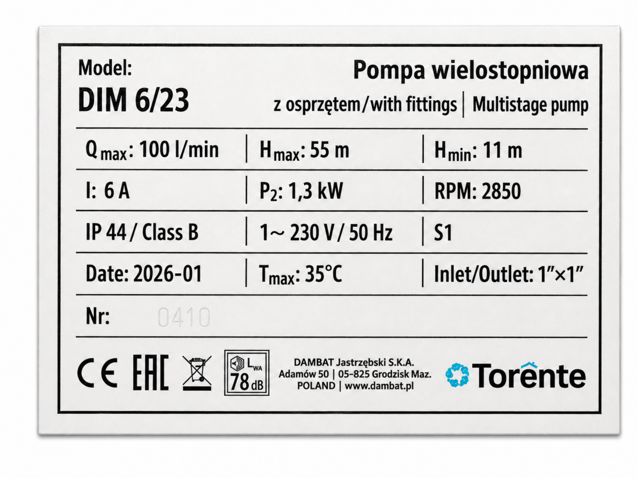 Pompa hydroforowa DIM 6/23 (1,3kW) 230V zdjęcie numer 4