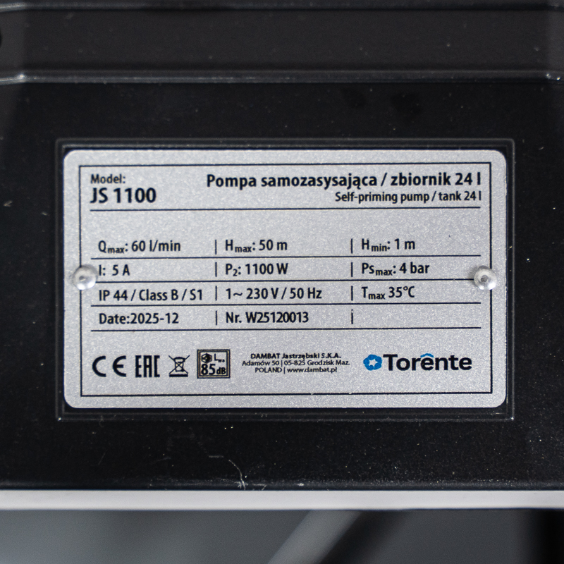 Zestaw hydroforowy JS 1100 Torente 230V ze zbiornikiem 24L